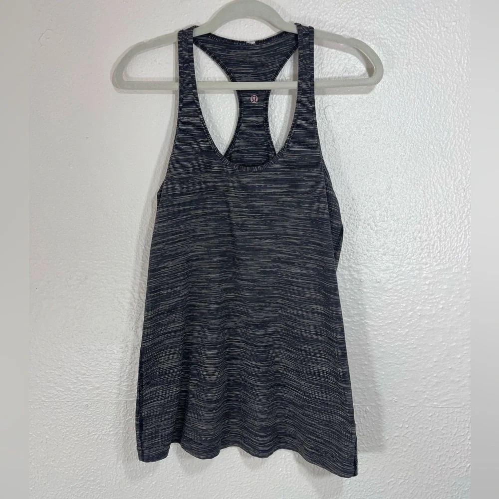 Lululemon Black White Gray Striped Sleeveless Racer Back Women’s Tank Top